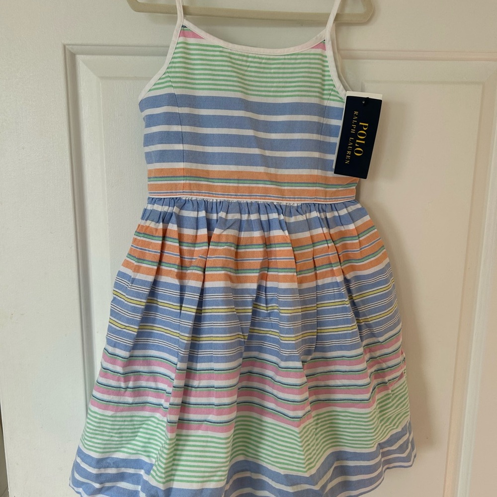 Polo Ralph Lauren Kids Pastel Striped Oxford Dress 100% cotton with a liner 5T.